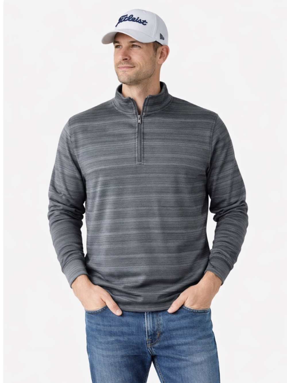 Haggar Men’s Quarter Zip Pullover Medium Gray Black Marled Performance Sweatshir